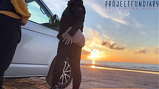 magical sunset sex at the lido - risky public quickie with girl in tight yoga leggings, projectfundiary